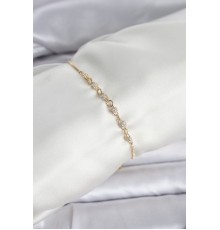 Gold Renk Zincir Model Zirkon Taşlı Pirinç Asansörlü Kadın Bileklik - TJ-BB8332