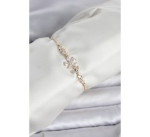 Gold Renk Zirkon Taşlı Papatya Model Asansörlü Kadın Bileklik - TJ-BB8334