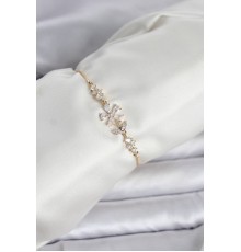 Gold Renk Zirkon Taşlı Papatya Model Asansörlü Kadın Bileklik - TJ-BB8334