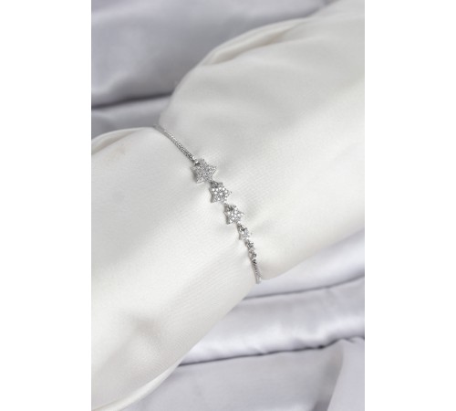 Gümüş Renk Zirkon Taşlı Yıldız Model Asansörlü Kadın Bileklik - TJ-BB8335