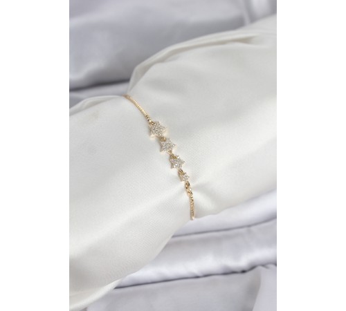 Gold Renk Zirkon Taşlı Yıldız Model Asansörlü Kadın Bileklik - TJ-BB8336