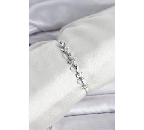 Gümüş Renk Zirkon Taşlı Sıralı Damla Model Asansörlü Kadın Bileklik - TJ-BB8337
