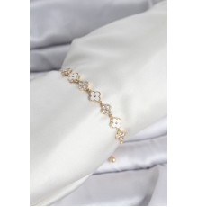 Gold Renk Zirkon Taşlı Sıralı Yonca Model Asansörlü Kadın Bileklik - TJ-BB8340