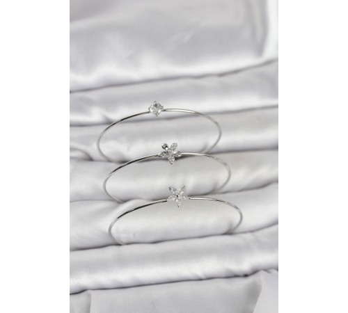 Gümüş Renk Zirkon Taşlı Pirinç 3'lü Kadın Bileklik Kombini - TJ-BB8342