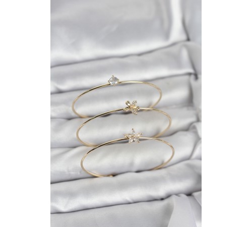 Gold Renk Zirkon Taşlı Pirinç 3'lü Kadın Bileklik Kombini - TJ-BB8343