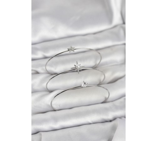 Gümüş Renk Kutup Yıldızı Model Zirkon Taşlı 3'lü Kadın Bileklik Kombini - TJ-BB8346