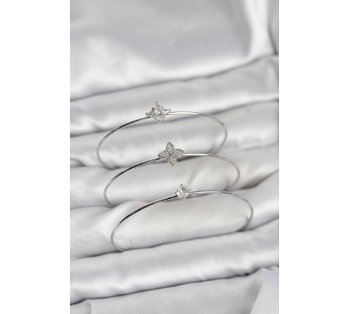 Zirkon Taşlı Gümüş Renk Yonca Model 3'lü Kadın Bileklik Kombini - TJ-BB8348