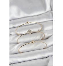 Zirkon Taşlı Gold Renk Yonca Tasarım 3'lü Kadın Bileklik Kombini - TJ-BB8353