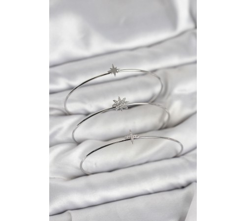 Zirkon Taşlı Kutup Yıldızı Model Gümüş Renk 3'lü Kadın Bileklik Kombini - TJ-BB8358