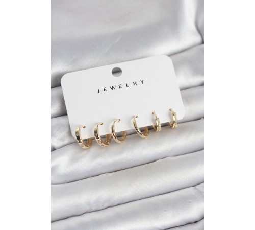 Gold Renk Pirinç 3 Çift Kadın Küpe Seti - TJ-BKP11644