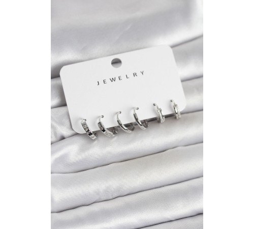 Gümüş Renk Pirinç 3 Çift Kadın Küpe Seti - TJ-BKP11645