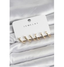 Gold Renk Pirinç Kemik Model 3 Çift Kadın Küpe Seti - TJ-BKP11646