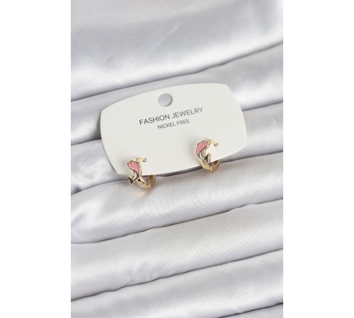 Pembe Yunus Balığı Model Gold Renk Pirinç Çocuk Küpe - TJ-BKP11650