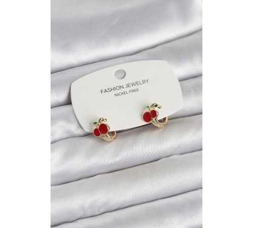 Kiraz Model Gold Renk Pirinç Çocuk Küpe - TJ-BKP11653