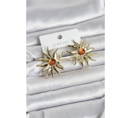 Güneş Model Gold Renk Pirinç Kadın Küpe - TJ-BKP11654