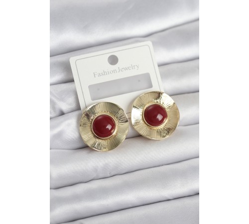 Vintage Model Bordo Gold Renk Pirinç Kadın Küpe - TJ-BKP11661