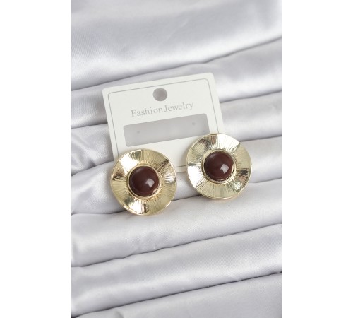 Vintage Model Kahverengi Gold Renk Pirinç Kadın Küpe - TJ-BKP11663