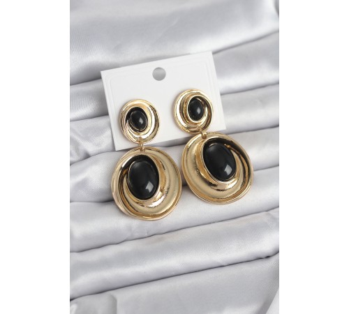 Siyah Sallantılı Damla Model Gold Renk Vintage Kadın Küpe - TJ-BKP11669