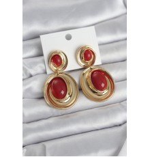 Kırmızı Sallantılı Damla Model Gold Renk Vintage Kadın Küpe - TJ-BKP11670