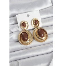 Kahverengi Sallantılı Damla Model Gold Renk Vintage Kadın Küpe - TJ-BKP11671