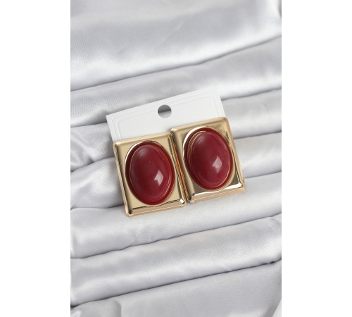 Bordo Kare Model Vintage Gold Renk Kadın Küpe - TJ-BKP11673