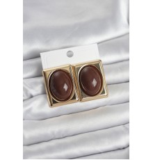 Kahverengi Kare Model Vintage Gold Renk Kadın Küpe - TJ-BKP11674