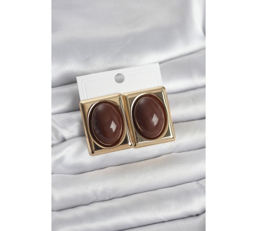 Kahverengi Kare Model Vintage Gold Renk Kadın Küpe - TJ-BKP11674