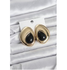 Pirinç Gold Renk Siyah Taşlı Damla Model Vintage Kadın Küpe - TJ-BKP11681