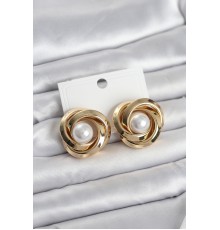 Pirinç Gold Renk Sarmal Model İncili Kadın Küpe - TJ-BKP11684