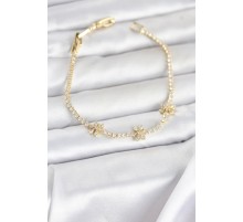 Pirinç Gold Renk Çiçek Model Zirkon Taşlı Su Yolu Kadın Bileklik - TJ-BB8373