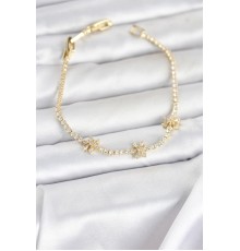 Pirinç Gold Renk Çiçek Model Zirkon Taşlı Su Yolu Kadın Bileklik - TJ-BB8373