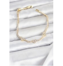 Pirinç Gold Renk Kalp Model Zirkon Taşlı Su Yolu Kadın Bileklik - TJ-BB8375