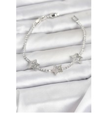 Pirinç Gümüş Renk Yıldız Model Zirkon Taşlı Su Yolu Kadın Bileklik - TJ-BB8376