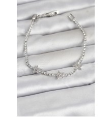 Pirinç Gümüş Renk Minimal Yıldız Model Zirkon Taşlı Su Yolu Kadın Bileklik - TJ-BB8378