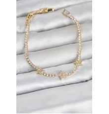 Pirinç Gold Renk Minimal Yıldız Model Zirkon Taşlı Su Yolu Kadın Bileklik - TJ-BB8379