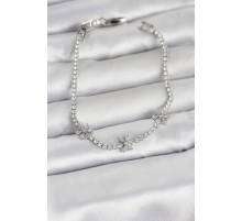 Pirinç Gümüş Renk Çiçek Model Zirkon Taşlı Su Yolu Kadın Bileklik - TJ-BB8380