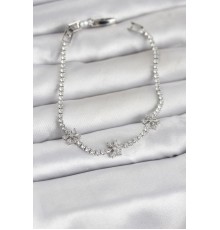 Pirinç Gümüş Renk Çiçek Model Zirkon Taşlı Su Yolu Kadın Bileklik - TJ-BB8380