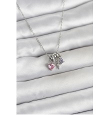 316L Çelik Gümüş Pembe Zirkon Taşlı Charmlı Kadın Kolye - TJ-BKO11010