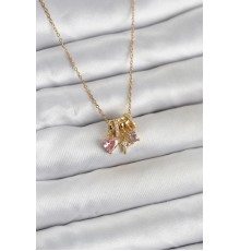 316L Çelik Gold Pembe Zirkon Taşlı Charmlı Kadın Kolye - TJ-BKO11011