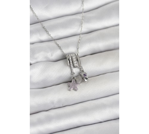 316L Çelik Gümüş Zirkon Taşlı Deniz Tema Charmlı Kadın Kolye - TJ-BKO11012