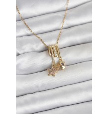 316L Çelik Gold Zirkon Taşlı Deniz Tema Charmlı Kadın Kolye - TJ-BKO11013