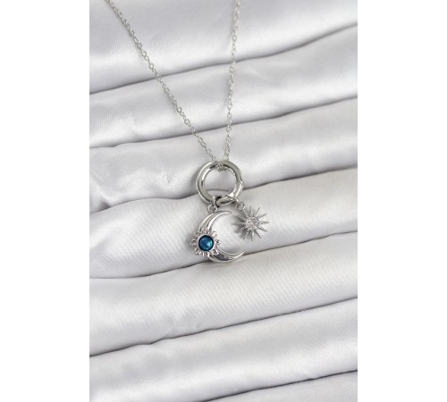 316L Çelik Gümüş Renk Gece Gündüz Tema Charmlı Kadın Kolye - TJ-BKO11014