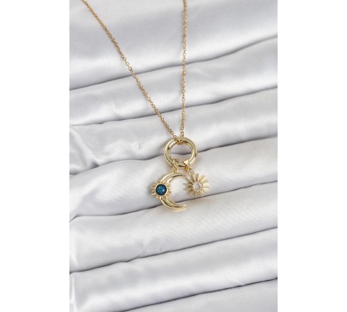 316L Çelik Gold Renk Gece Gündüz Tema Charmlı Kadın Kolye - TJ-BKO11015