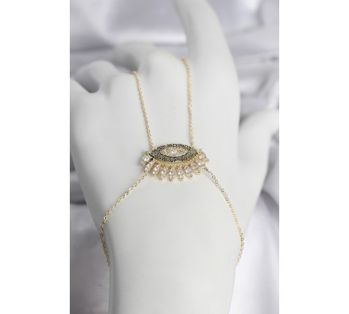 Pirinç Gold Renk Zirkon Taşlı Göz Model Kadın Şahmeran - TJ-SN747