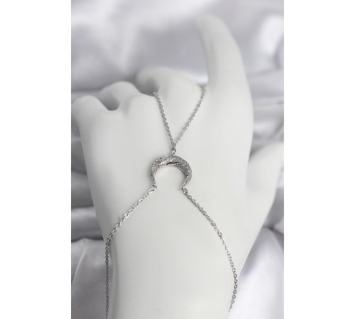 Pirinç Gümüş Renk Hilal Model Zirkon Taşlı Kadın Şahmeran - TJ-SN750