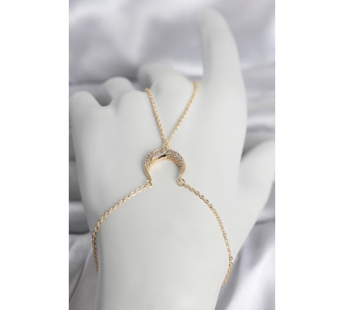 Pirinç Gold Renk Hilal Model Zirkon Taşlı Kadın Şahmeran - TJ-SN751