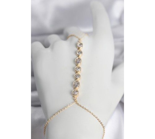 Pirinç Gold Renk Sıralı Zirkon Taşlı Kadın Şahmeran - TJ-SN757