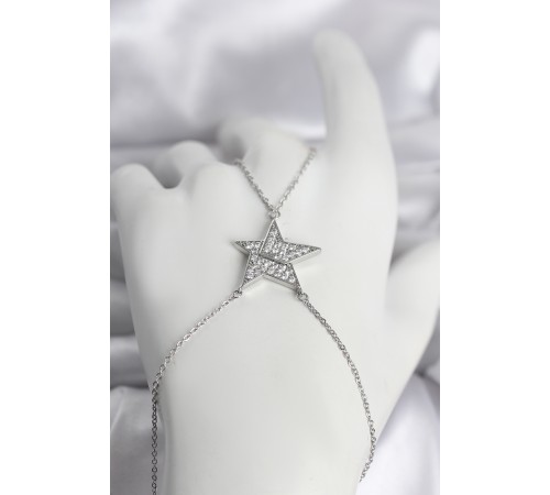 Pirinç Gümüş Renk Zirkon Taşlı Yıldız Model Kadın Şahmeran - TJ-SN758