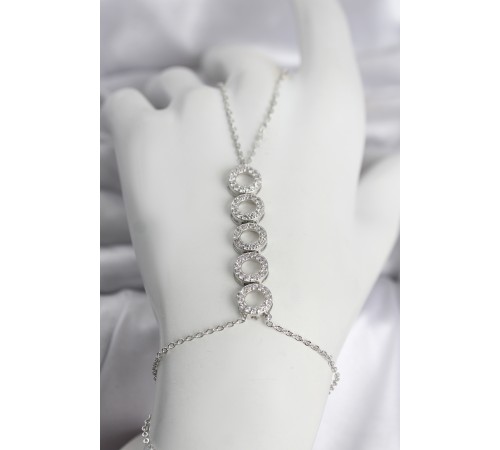 Pirinç Gümüş Renk Zirkon Taşlı Sıralı Halka Model Kadın Şahmeran - TJ-SN762