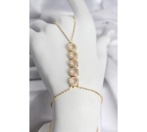 Pirinç Gold Renk Zirkon Taşlı Sıralı Halka Model Kadın Şahmeran - TJ-SN763